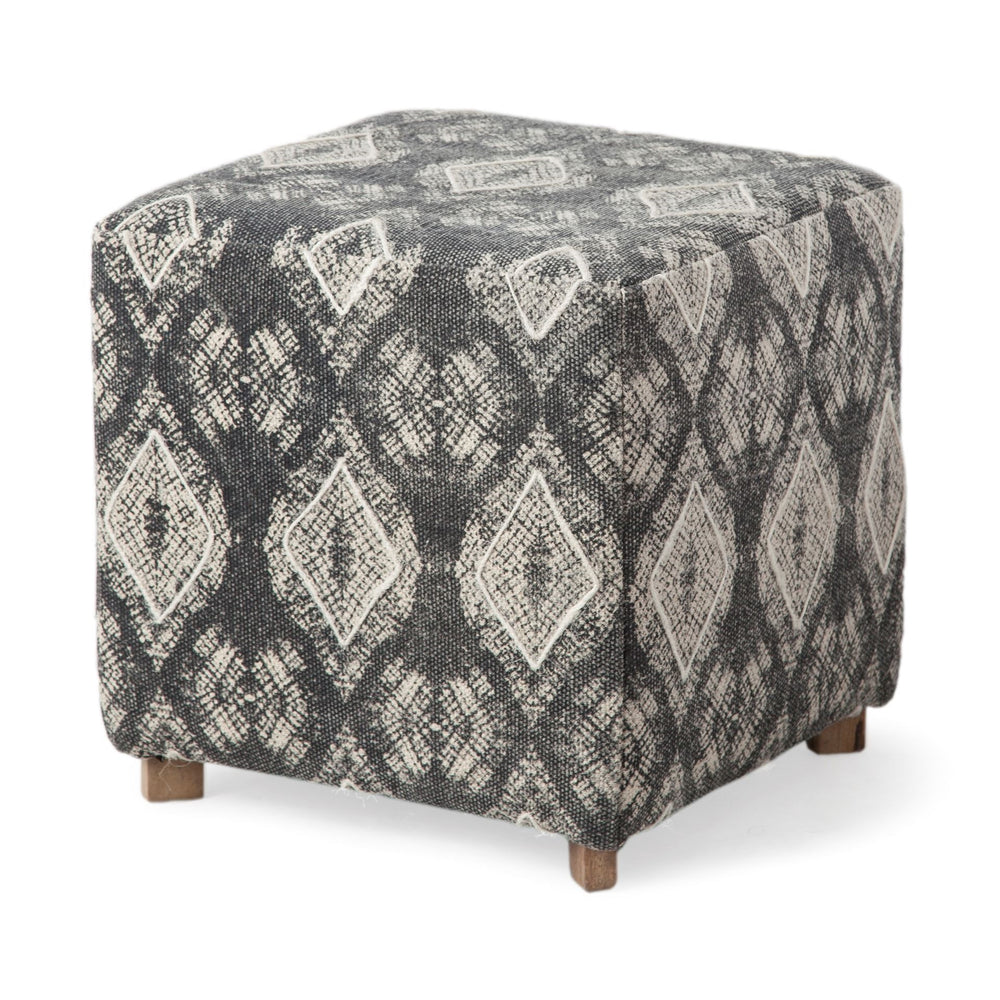 Pallu 18.75"H Dhurrie Cotton Cover w/Four Wooden Legs Ottoman