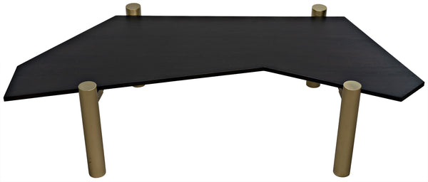 Tabu Ebony Walnut Coffee Table with Antique Brass-Finished Legs