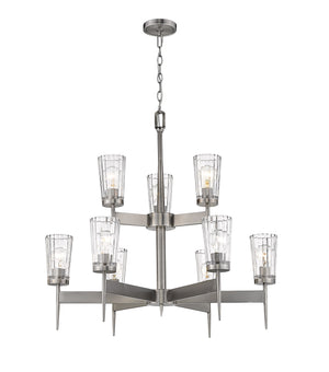 Flair 9 Light Chandelier in Antique Nickel Finish