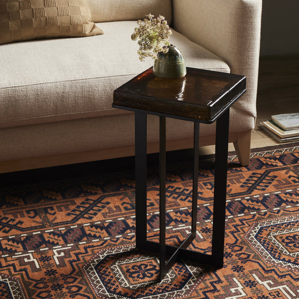 Giselle End Table In Amber Cast Glass