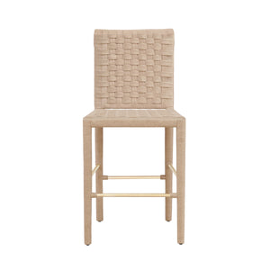 NATURAL ROPE BASKETWEAVE PATTERN COUNTER STOOL WITH ANTIQUE BRASS STRETCHER