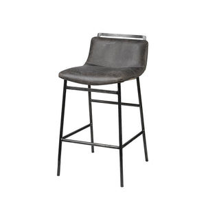 Kavalan 33.5" Total Height Ebony Leather Seat Black Metal Frame Counter Stool