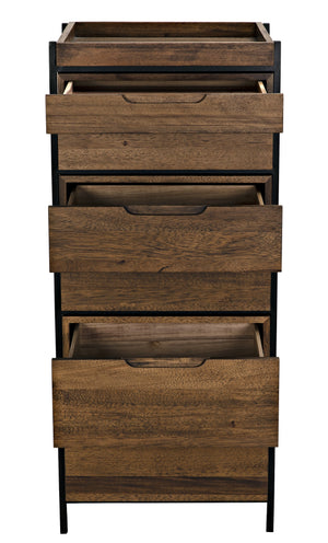 Seoul Tallboy Dark Walnut and Industrial Steel Chest of Drawers