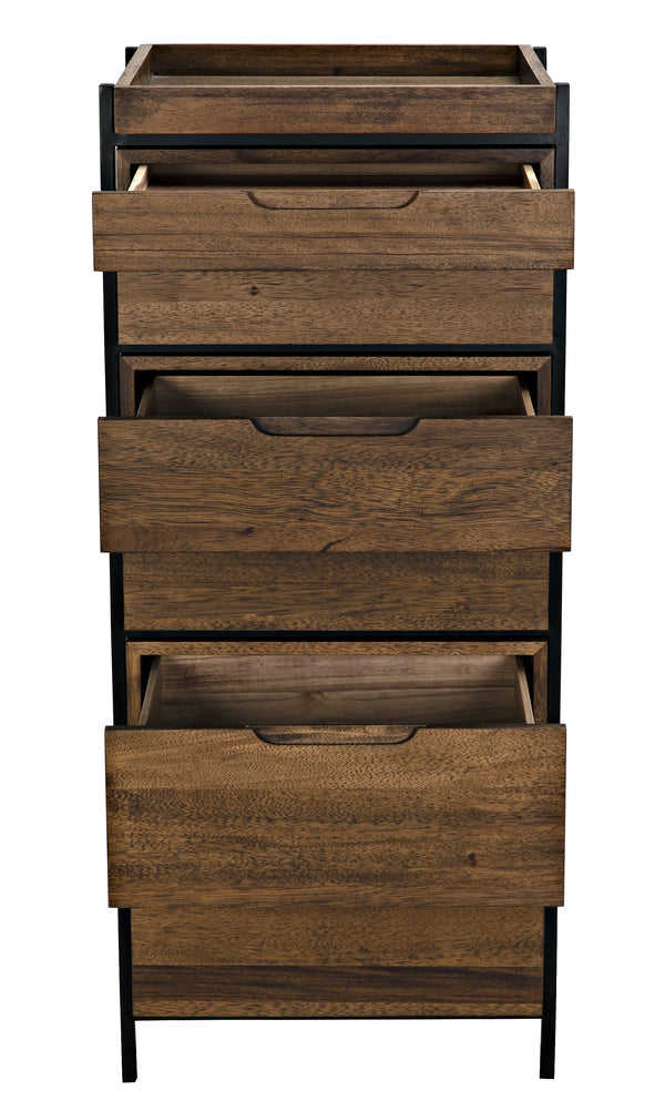 Seoul Tallboy Dark Walnut and Industrial Steel Chest of Drawers