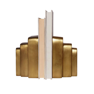 TRIPLE LAYER RECTANGLE BOOKENDS IN SHINY BRASS