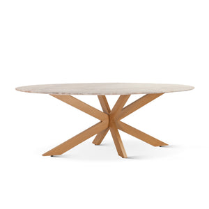 Malibu 90" Iron and Marble Oval Dining Table, Sawar Marble, Antique Gold