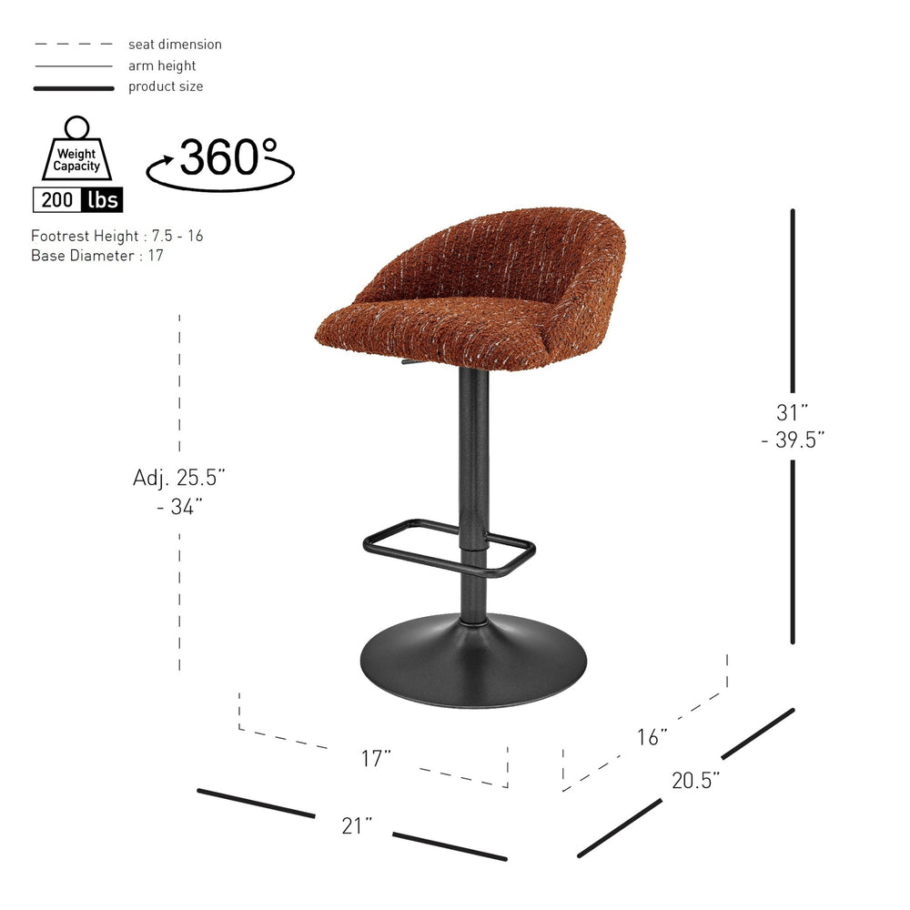 Jorrell KD Boucle Gaslift Swivel Bar Stool, Zenith Terracotta