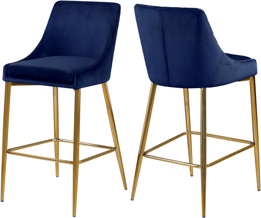 Lynette Stool In Navy Velvet and Gold