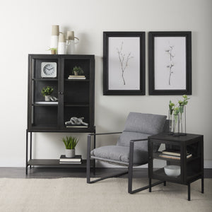 Arelius 36L x 18W x 63H Black-Brown Wood W/ Black Metal Base Display Cabinet