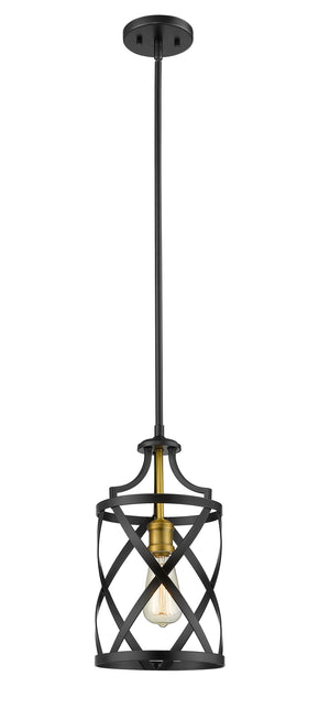 Malcalester 1 Light Mini Pendant in Matte Black + Olde Brass Finish