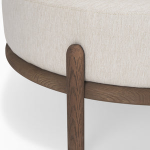 Gwynn Oatmeal Fabric w/ Dark Brown Wood Ottoman