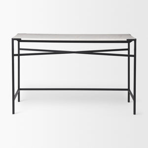 Lucas 50 X 16 X 30 White Marble Top Black Metal Frame Console Table