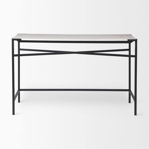 Lucas 50 X 16 X 30 White Marble Top Black Metal Frame Console Table