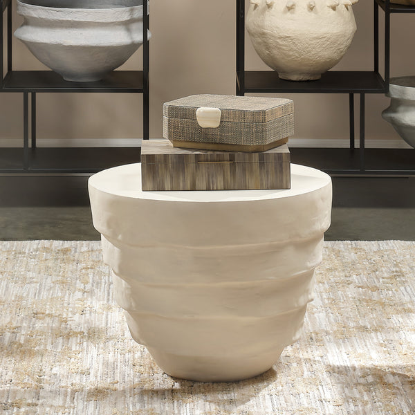 Concentric Fiber Glass Indoor/Outdoor Side Table, Cream White