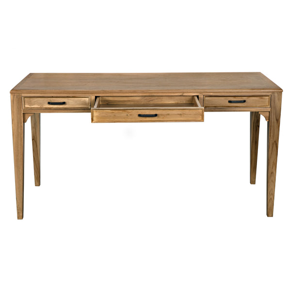 Ambrose Bleached Teak Desk with Brass Pulls and Clear Coat Finish