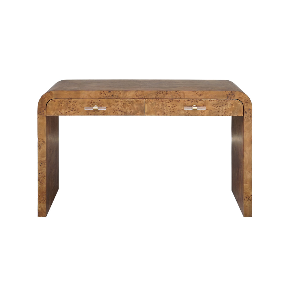 WATERFALL EDGE DESK IN DARK BURL WOOD