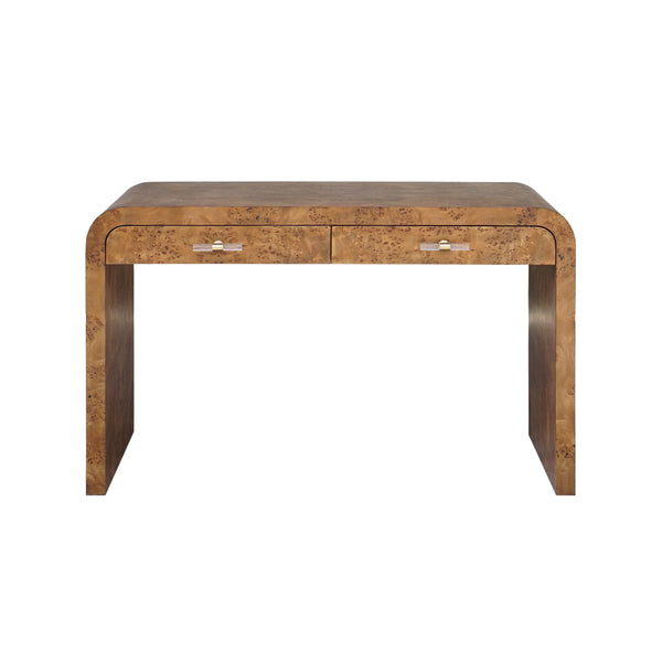 WATERFALL EDGE DESK IN DARK BURL WOOD