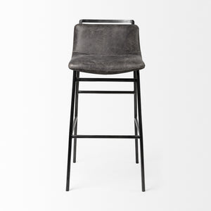 Kavalan 37.5" Total Height Ebony Leather Seat Black Metal Frame Bar Stool