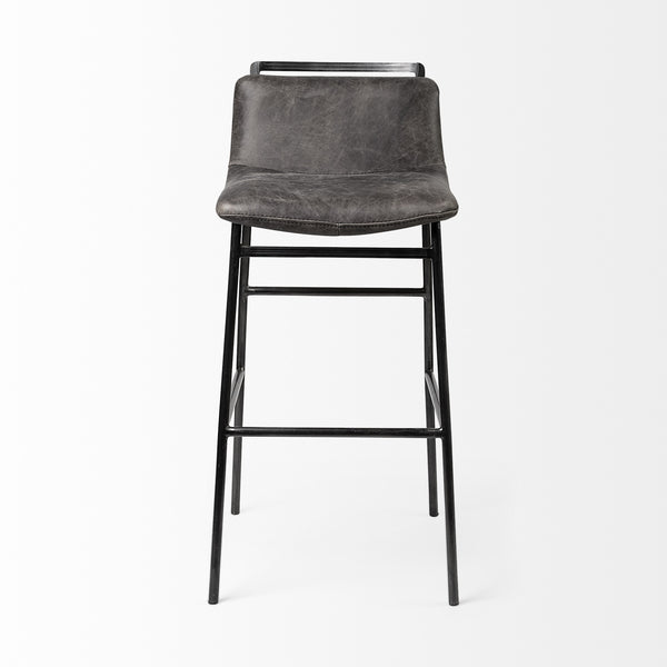 Kavalan 37.5" Total Height Ebony Leather Seat Black Metal Frame Bar Stool