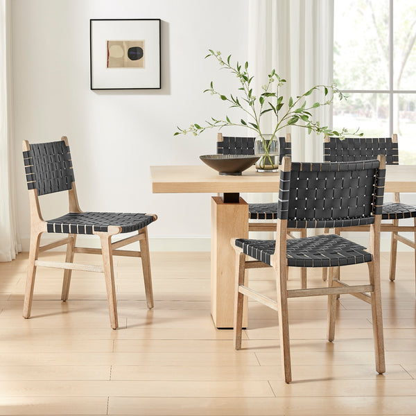 Marco Faux Leather Dining Side Chair Drift Wood Frame, Black 