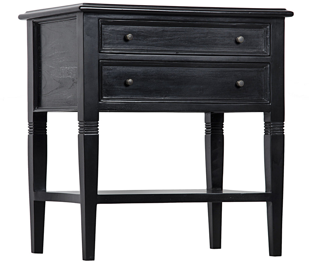 Oxford 2-Drawer Mahogany Side Table in Hand-Rubbed Black with Brass Pulls