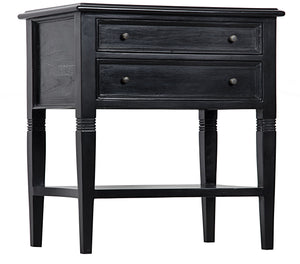 Oxford 2-Drawer Mahogany Side Table in Hand-Rubbed Black with Brass Pulls