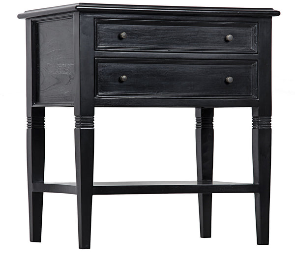 Oxford 2-Drawer Mahogany Side Table in Hand-Rubbed Black with Brass Pulls
