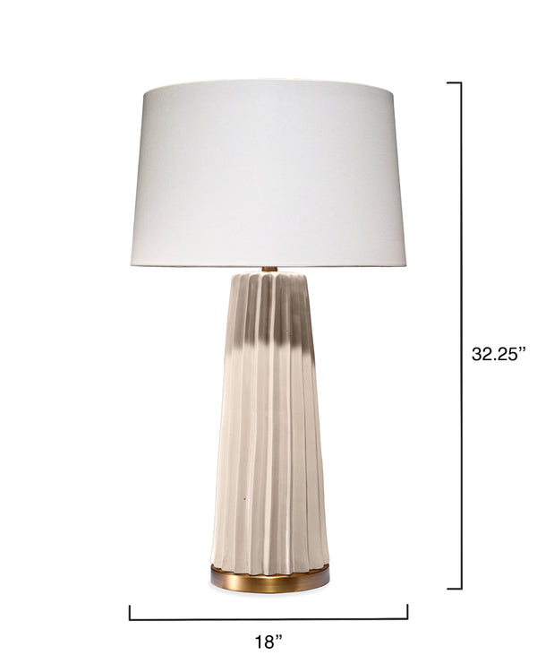  Pleated Ceramic Table Lamp with Linen Shade, Cream