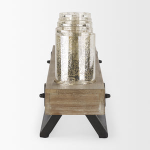 Benk Wood and Black Metal Five Cup Candle Holder