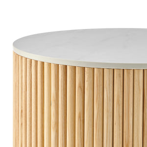 Ingrid Ceramic Top 21.5" Round Side Table, Marble/Natural