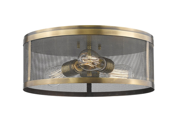 Meshsmith 3 Light Flush Mount in Natural Brass Finish