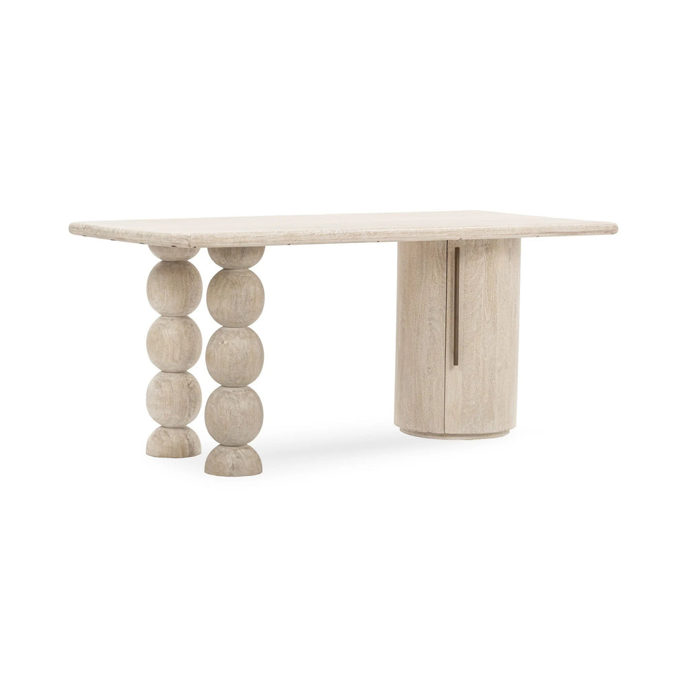 Adir Solid Wood Desk with Sphere Legs in Cream
