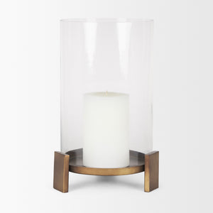 Price Large Antiqued Gold Metal w/ Glass Hurricane Candle Holder