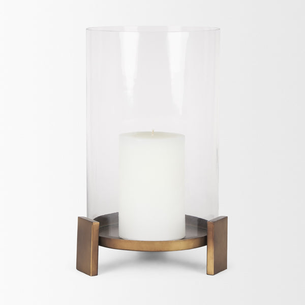 Price Large Antiqued Gold Metal w/ Glass Hurricane Candle Holder