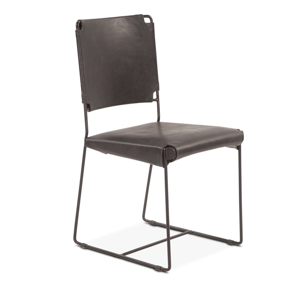 New York 17" Buffalo Leather and Iron Dining Chair, Black