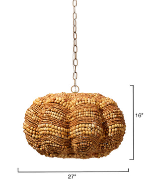 Clamshell Wood Beaded 4-Light Small Chandelier