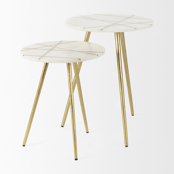 Vivienne 18.0L x 18.0W x 23.0H White Marble W/Antique Gold Metal Round Large Accent Table