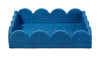 Wonderland Scalloped Small Decorative Raffia Tray, Indigo