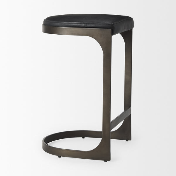 Tyson 17L x 18W x 28H Black Leather W/ Metal Frame Counter Stool