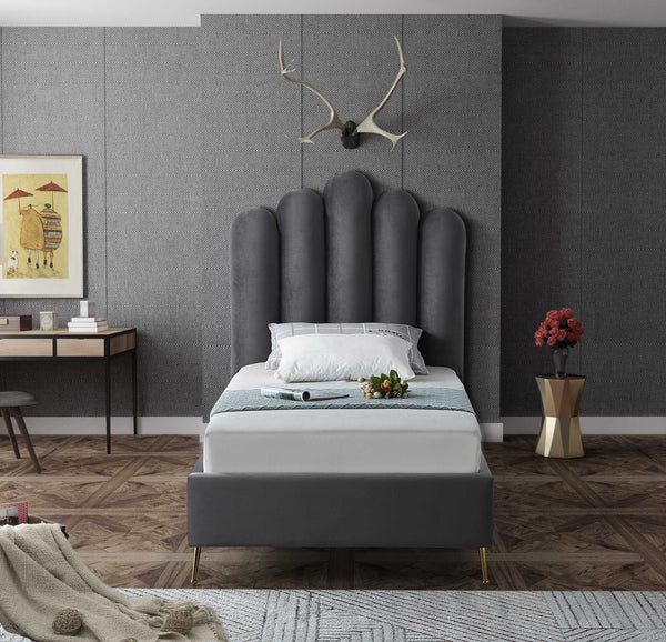 Anita Twin Bed In Grey Velvet