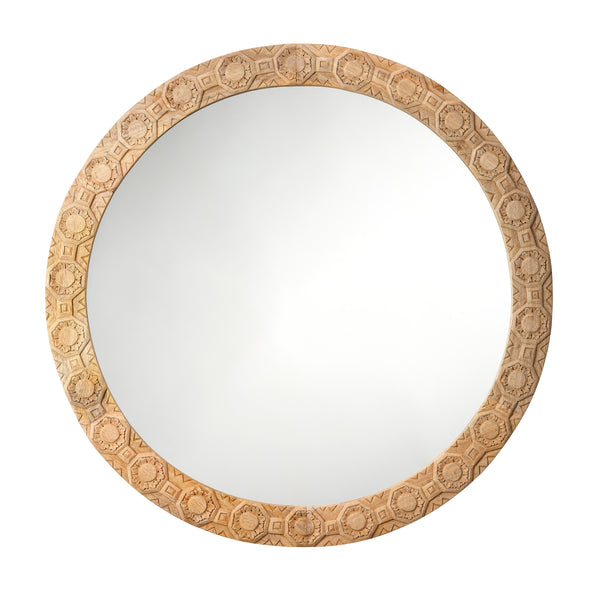  Relief Wood Carved Round Wall Mirror