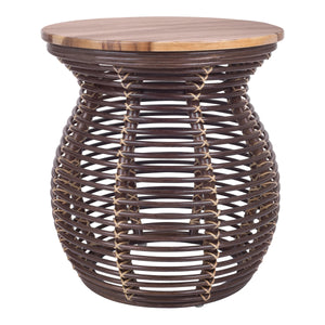 Quito Rattan Side/ End Table w/ Wood Top, Paloma Brown