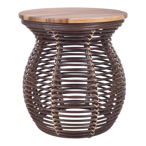 Quito Rattan Side/ End Table w/ Wood Top, Paloma Brown