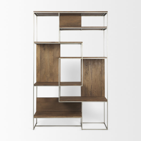 Morris III 47.25 X 15 X 75.5  Brown Wood and Silver Metal Frame 6 Shelf Shelving Unit