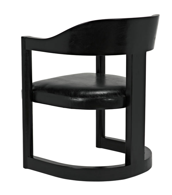 McCormick Teak Chair in Charcoal Black with Black Leather Upholstery