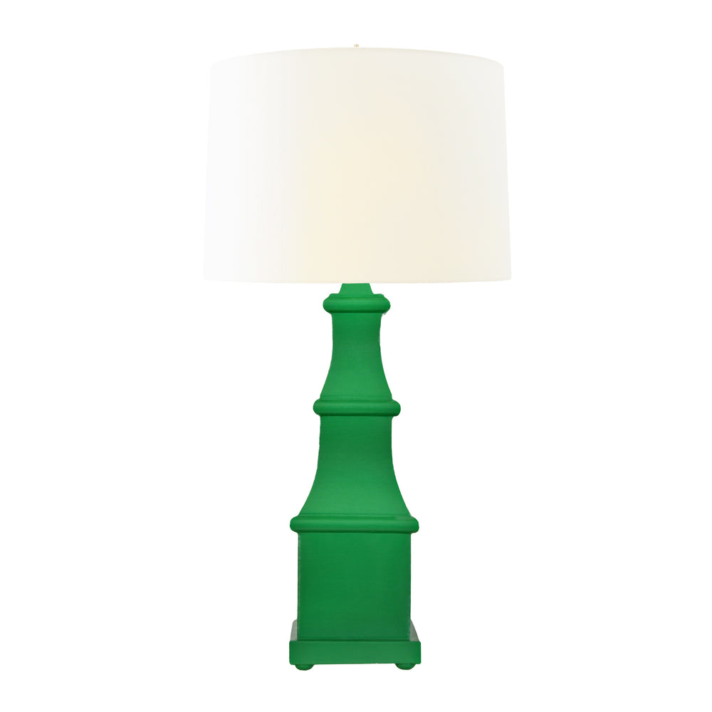 HANDPAINTED TIERED TOLE TABLE LAMP IN GREEN