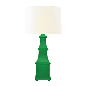 HANDPAINTED TIERED TOLE TABLE LAMP IN GREEN