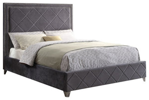 Marta Queen Bed In Grey Velvet