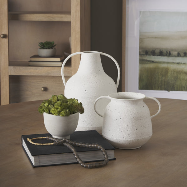 Treva Tall White w/ Black Speckles Metal Vase