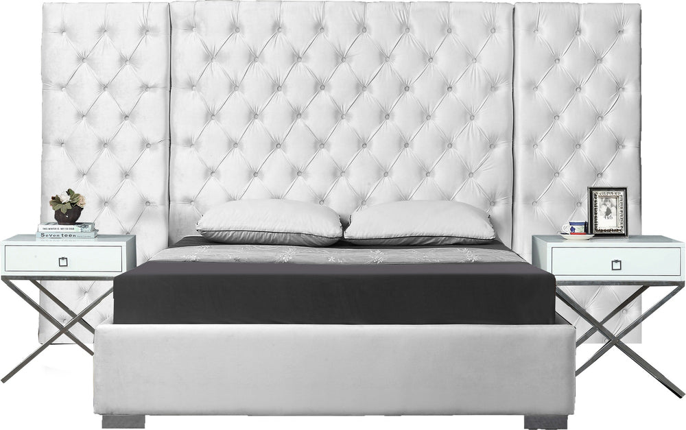 Irene Queen Bed In White Velvet